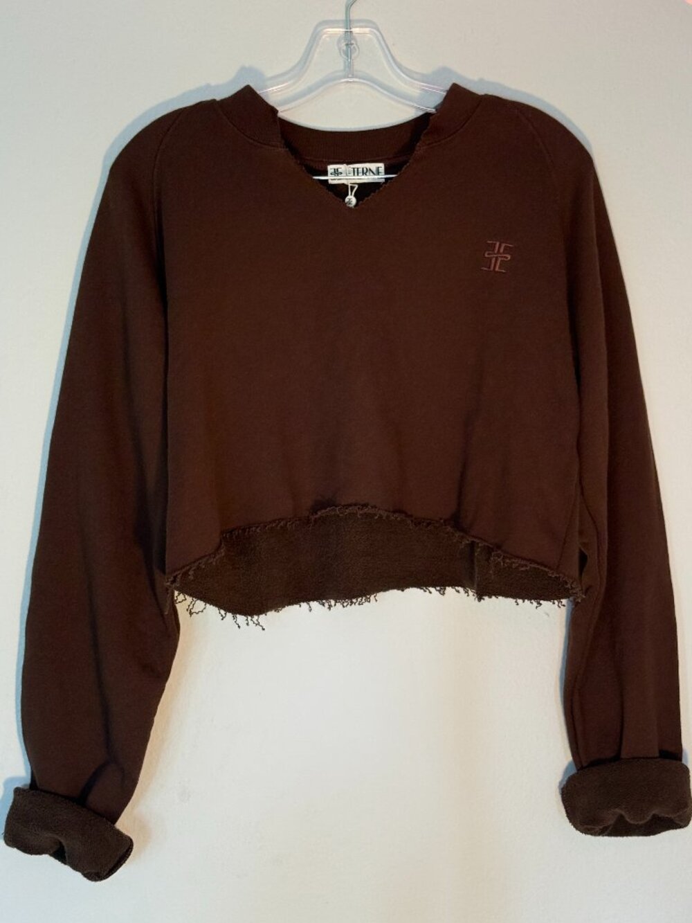 ÈTERNE NWT Long Sleeve Raglan V-Neck Sweatshirt Chocolate Brown Cotton SOFT